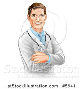 Vector Illustration of a Handsome Caucasian Male Doctor with Folded Arms by AtStockIllustration