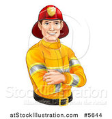Vector Illustration of a Handsome Caucasian Male Fireman with Folded Arms by AtStockIllustration