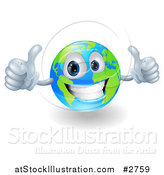 Vector Illustration of a Happy 3d Globe Holding Two Thumbs up by AtStockIllustration