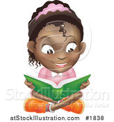 Vector Illustration of a Happy African American Girl Reading a Book and Sitting on the Floor by AtStockIllustration