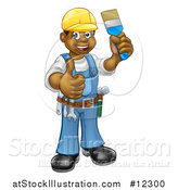 Vector Illustration of a Happy African American Male Painter Holding up a Brush and Giving a Thumb up by AtStockIllustration
