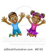 Vector Illustration of a Happy and Excited Black Boy and Girl Jumping by AtStockIllustration