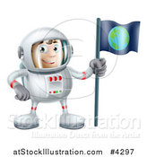 Vector Illustration of a Happy Astronaut Man with an Earth Flag by AtStockIllustration