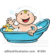 Vector Illustration of a Happy Baby Taking a Bath by AtStockIllustration