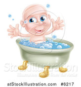 Vector Illustration of a Happy Bald Blue Eyed Caucasian Baby Boy in a Bath Tub by AtStockIllustration