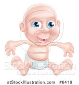 Vector Illustration of a Happy Bald Blue Eyed Caucasian Baby Boy Sitting in a Diaper by AtStockIllustration