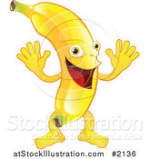 Vector Illustration of a Happy Banana Character Waving Both Hands by AtStockIllustration