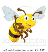 Vector Illustration of a Happy Bee Flying and Waving by AtStockIllustration