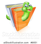 Vector Illustration of a Happy Bespectacled Green Earthworm Emerging from Books by AtStockIllustration