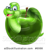 Vector Illustration of a Happy Bespectacled Worm Emerging from a Green Apple by AtStockIllustration