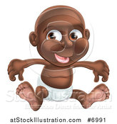 Vector Illustration of a Happy Black Baby Boy Sitting in a Diaper by AtStockIllustration