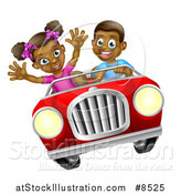 Vector Illustration of a Happy Black Boy Driving a Girl in a Red Convertible Car by AtStockIllustration