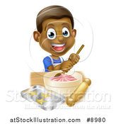 Vector Illustration of a Happy Black Boy Making Frosting and Cookies by AtStockIllustration
