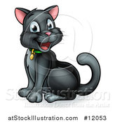 Vector Illustration of a Happy Black Cat Sitting by AtStockIllustration