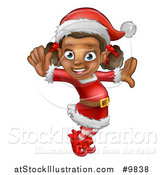 Vector Illustration of a Happy Black Female Christmas Elf Jumping or Dancing by AtStockIllustration