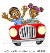 Vector Illustration of a Happy Black Girl Driving a Boy in a Red Convertible Car by AtStockIllustration