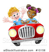 Vector Illustration of a Happy Black Girl Driving a White Boy and Catching Air in a Convertible Car by AtStockIllustration