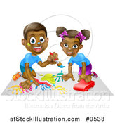 Vector Illustration of a Happy Black Girl Playing with a Toy Car and Boy Painting by AtStockIllustration