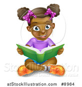 Vector Illustration of a Happy Black Girl Sitting on the Floor and Reading a Story Book by AtStockIllustration
