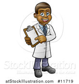 Vector Illustration of a Happy Black Male Scientist Holding a Clipboard by AtStockIllustration