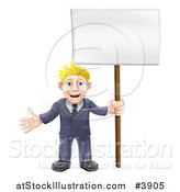 Vector Illustration of a Happy Blond Businessman Holding a Sign by AtStockIllustration