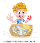 Vector Illustration of a Happy Blond Caucasian Boy Baking Cookies by AtStockIllustration