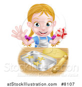 Vector Illustration of a Happy Blond Caucasian Girl Baking Cookies and Holding a Cutter by AtStockIllustration