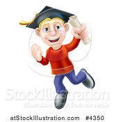 Vector Illustration of a Happy Blond Graduate Man Jumping with a Scroll in Hand by AtStockIllustration
