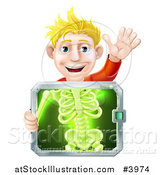Vector Illustration of a Happy Blond Man Holding an Xray Screen over His Torso and Waving by AtStockIllustration