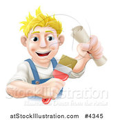 Vector Illustration of a Happy Blond Painter Holding a Certificate and Brush by AtStockIllustration