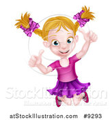 Vector Illustration of a Happy Blond White Girl Jumping and Giving Two Thumbs up by AtStockIllustration