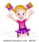Vector Illustration of a Happy Blond White Girl Jumping by AtStockIllustration