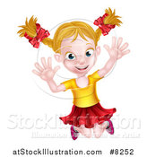 Vector Illustration of a Happy Blond White Girl Jumping Happily by AtStockIllustration