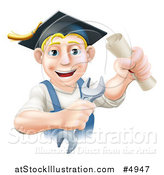 Vector Illustration of a Happy Blond Worker Graduate Holding a Wrench and Degree by AtStockIllustration