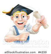 Vector Illustration of a Happy Blond Worker Wearing a Mortar Board, Holding a Wrench and Degree by AtStockIllustration
