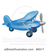 Vector Illustration of a Happy Blue Airplane Character Flying by AtStockIllustration