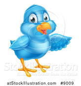 Vector Illustration of a Happy Blue Bird Presenting or Pointing by AtStockIllustration