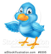 Vector Illustration of a Happy Blue Bird Presenting or Pointing to the Left by AtStockIllustration