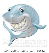 Vector Illustration of a Happy Blue Shark Grinning by AtStockIllustration