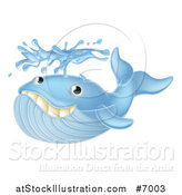 Vector Illustration of a Happy Blue Whale Spouting Water by AtStockIllustration