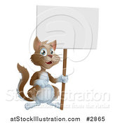Vector Illustration of a Happy Brown and White Cat Holding up a Sign by AtStockIllustration