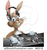 Vector Illustration of a Happy Brown Bunny Rabbit Dj Wearing Headphones over a Turntable by AtStockIllustration