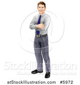 Vector Illustration of a Happy Brunette Caucasian Businessman Standing with Folded Arms by AtStockIllustration