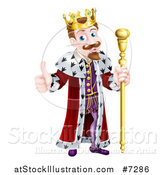 Vector Illustration of a Happy Brunette Caucasian King Giving a Thumb up and Holding a Staff by AtStockIllustration