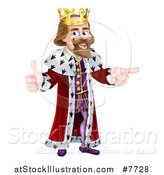 Vector Illustration of a Happy Brunette Caucasian King Giving a Thumb up and Pointing to the Right 2 by AtStockIllustration