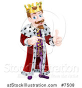 Vector Illustration of a Happy Brunette Caucasian King Giving a Thumb up and Pointing to the Right by AtStockIllustration