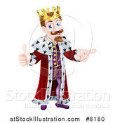 Vector Illustration of a Happy Brunette Caucasian King Giving a Thumb up and Pointing to the Right by AtStockIllustration