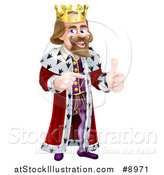 Vector Illustration of a Happy Brunette Caucasian King Giving a Thumb up and Pointing to the Right by AtStockIllustration