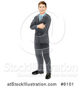 Vector Illustration of a Happy Brunette Caucasian Professional Businessman Standing with Folded Arms by AtStockIllustration