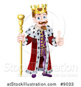 Vector Illustration of a Happy Brunette White King Giving a Thumb up and Holding a Gold Sceptre by AtStockIllustration